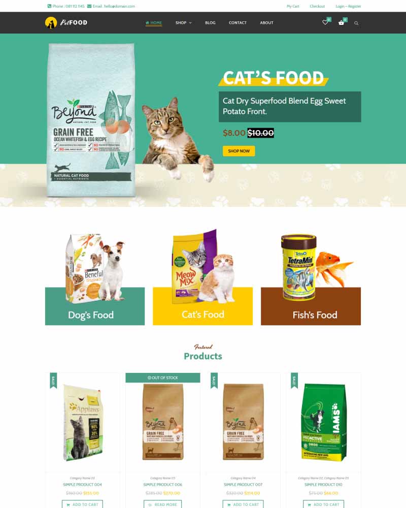 Pet Food - Website Template for Pets and Vets Shop